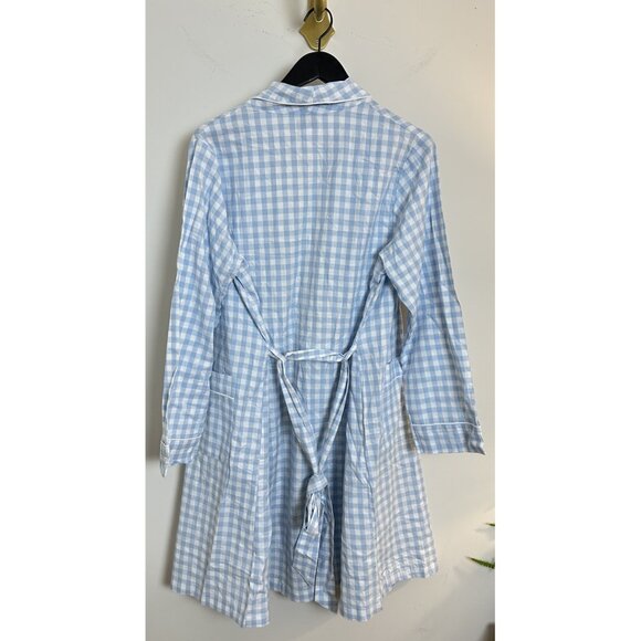 PETITE PLUME Gingham Cotton Robe in Light Blue Gingham Size Medium - Picture 5 of 8